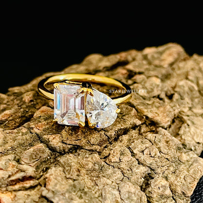 Toi Et Moi Pear Cut and Emerald Cut IGI Certified Lab Grown Diamond Ring