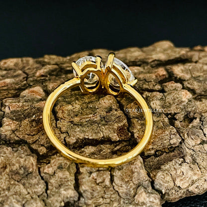 14K Solid Gold Toi Et Moi Pear Cut & Oval Cut Lab Grown Diamond Ring