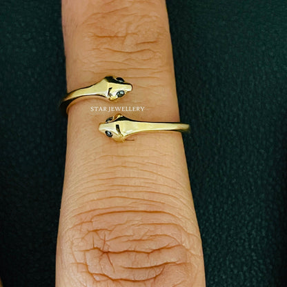 Antique 14K Solid Gold Dual Snake Open Ring