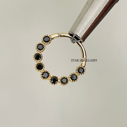 Bezel Set Miligrain Natural Black Diamond Daith Piercing
