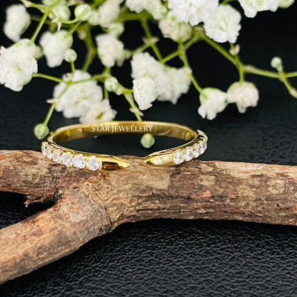 Stackable 14K Solid Gold Pave Set Lab Diamond Open Cuff Ring