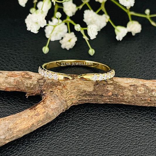 Stackable 14K Solid Gold Pave Set Lab Diamond Open Cuff Ring