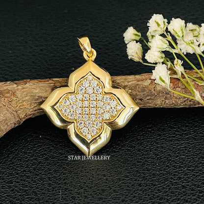 14K Solid Gold Diamond Clover Pendant