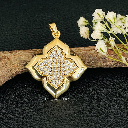 14K Solid Gold Diamond Clover Pendant