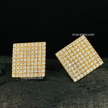 Unisex Pave Diamond Set Square Earrings