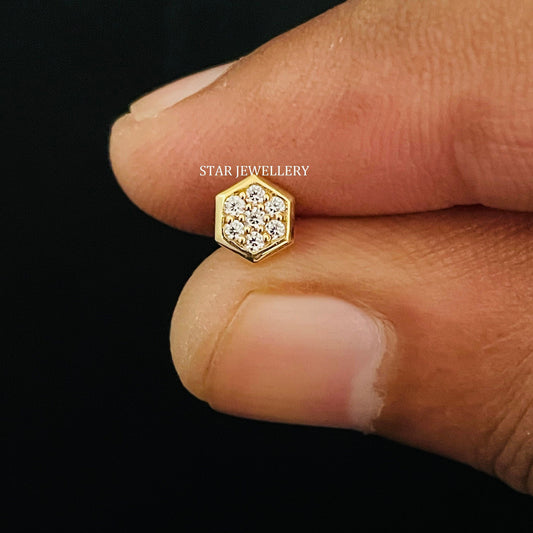 Lab Grown Diamond Cluster Hexagon Stud for Nose Ear Piercing