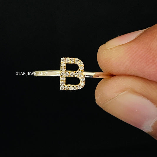 Diamond Initial Dainty Solid Gold Ring