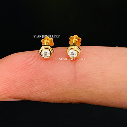 Natural Diamond Hexagon Stud for Ear Piercing