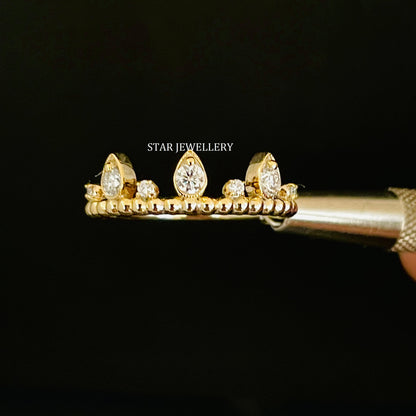 14K Solid Gold Stackable Natural Diamond Wedding Ring