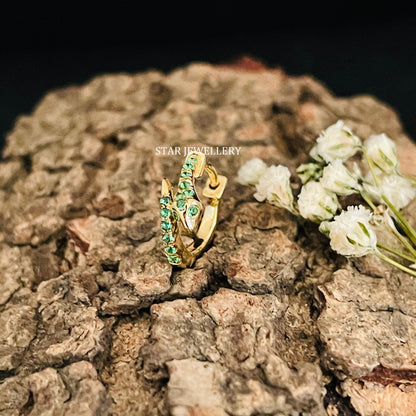 14K Solid Gold CZ Emerald Snake Nose Ring