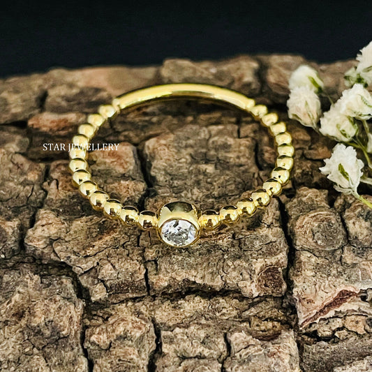 Bezel Set Single Stone LAB Diamond Beaded Shank Diamond Ring