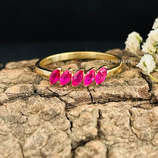 Marquise Shape Five Stone Natural Ruby Ring