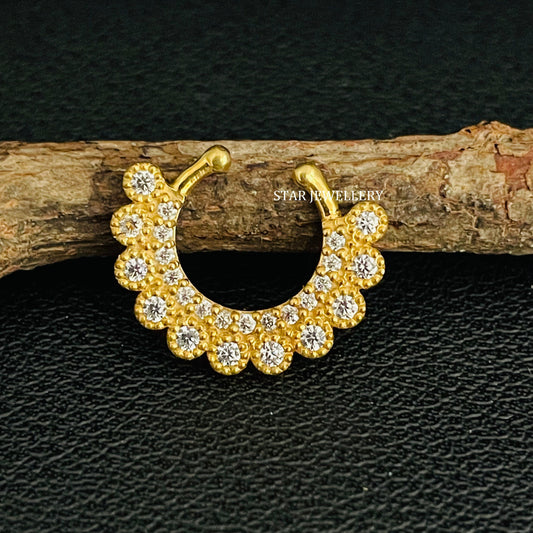 14K Gold Bezel Set Diamond Miligrain Fake Septum Nose Ring