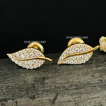 Natural Diamond Solid Gold Leaf Earring