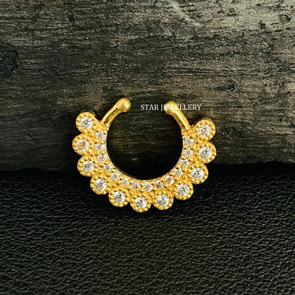 14K Gold Bezel Set Diamond Miligrain Fake Septum Nose Ring