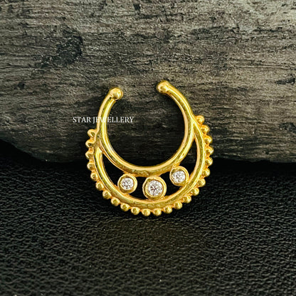 Bezel Set Natural Diamond Fake Daith Piercing