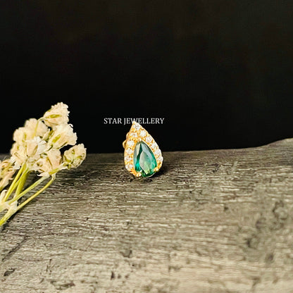 Pear Shape Halo Piercing with Green Emerald