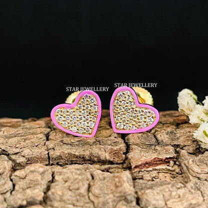Diamond Heart Stud Piercing with Pink Enamel