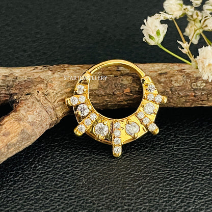 Diamond Septum Nose Ring in 14K Gold