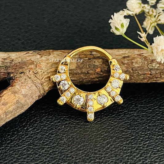 Diamond Septum Nose Ring in 14K Gold