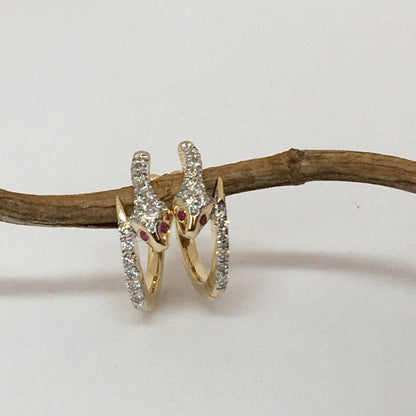 14K Solid Gold Natural Diamond Snake Hoop Earrings