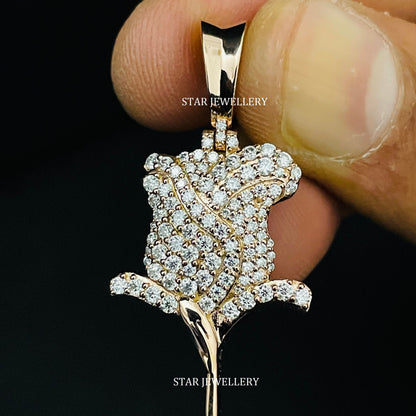 Natural Diamond Solid Gold Rose Pendant