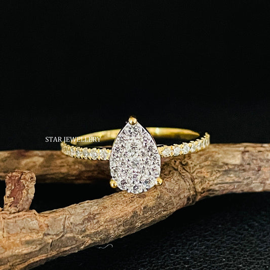 Pear Shape LAB Diamond Cluster Wedding Proposal Ring