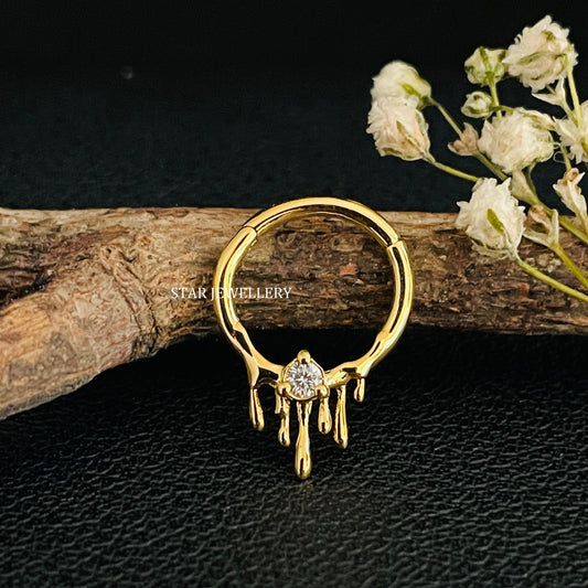 14K Solid Gold Melting Effect Diamond Septum Piercing