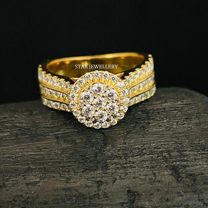 Lab Grown Diamond Cluster Halo Engagement Ring with 14K Solid Gold