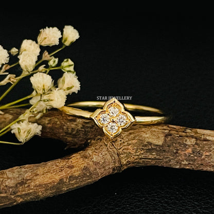 Natural Diamond Solid Gold Clover Diamond Ring
