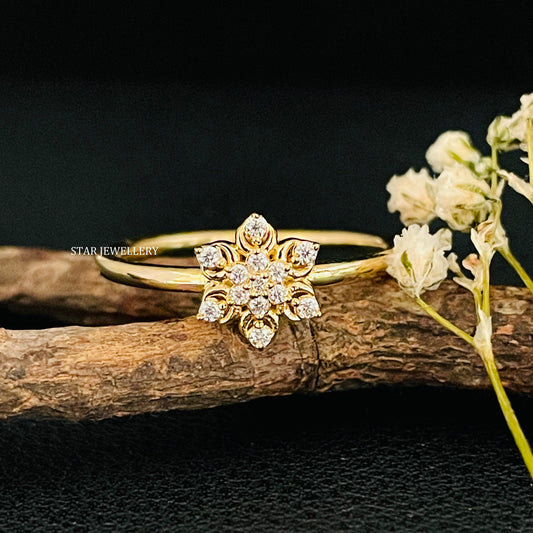 14K Solid Gold LAB Diamond Multi Stone Flower Ring
