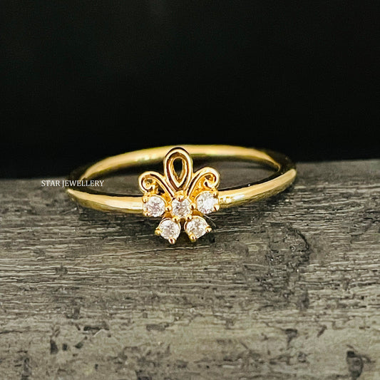 Minimalist Solid Gold Diamond Cluster Ring