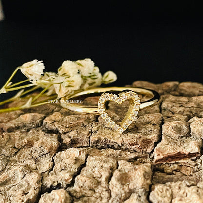 14K Gold Natural Diamond Dainty Heart Ring