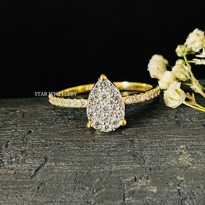 Pear Shape LAB Diamond Cluster Wedding Proposal Ring