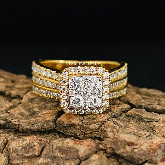 Square LAB Diamond Cluster Halo Engagement Ring with 14K Solid Gold