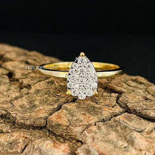 Pear Shape Lab Diamond Cluster Wedding Proposal Ring
