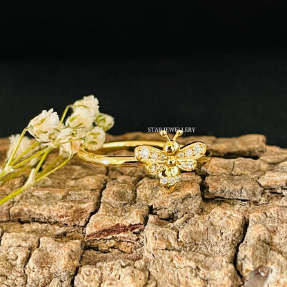 Solid Gold LAB Diamond Dainty BEE Ring
