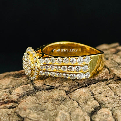 Lab Grown Diamond Cluster Halo Engagement Ring with 14K Solid Gold