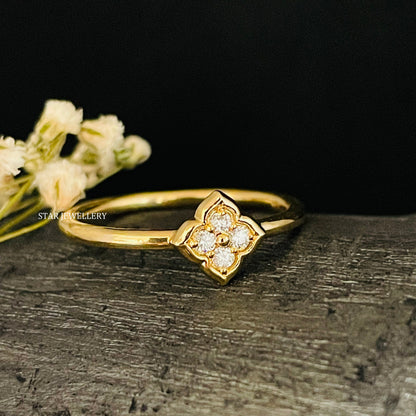 Natural Diamond Solid Gold Clover Diamond Ring