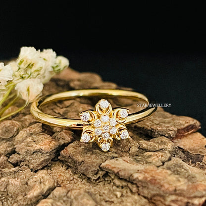 14K Solid Gold LAB Diamond Multi Stone Flower Ring