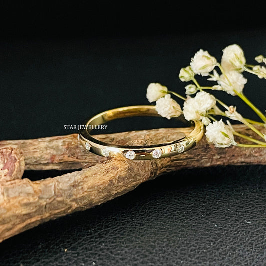 Minimalist Solid Gold Flush Natural Diamond Ring
