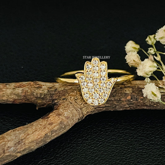 Solid Gold LAB Diamond Hamsa Ring