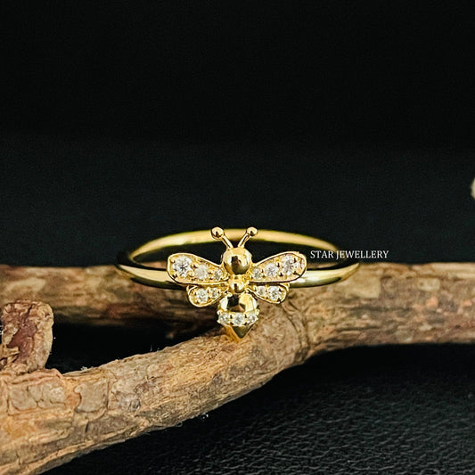 Solid Gold LAB Diamond Dainty BEE Ring