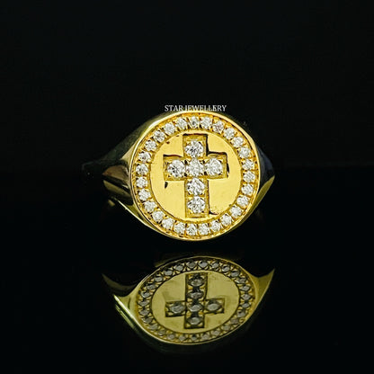 LAB Diamond Signet Halo Cross Ring