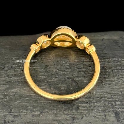 14K Solid Gold Diamond Pearl Miligrain Ring