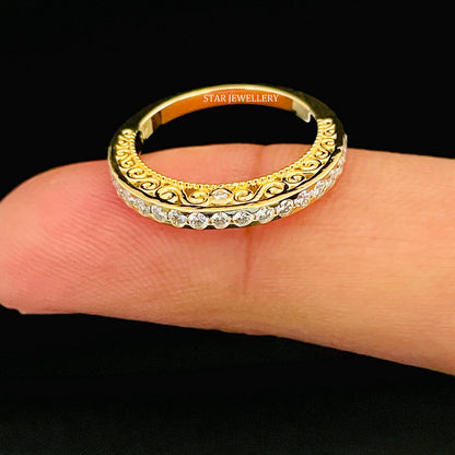 Solid Gold Half Eternity LAB Diamond Miligrain Ring