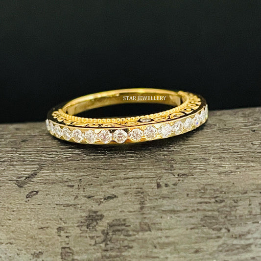 Solid Gold Half Eternity LAB Diamond Miligrain Ring