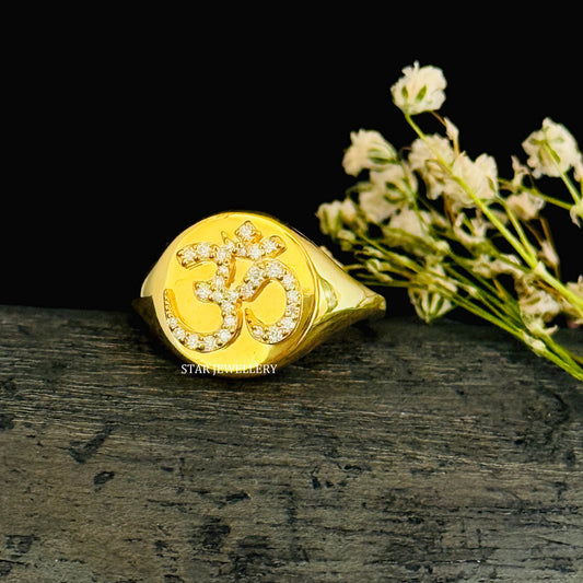 LAB Diamond Signet OM Yoga Ring