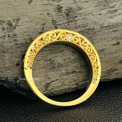 Solid Gold Half Eternity LAB Diamond Miligrain Ring