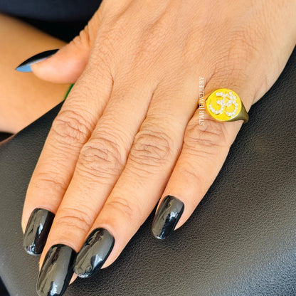 LAB Diamond Signet OM Yoga Ring